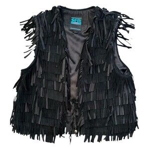 SFR Santa Fe Re Creations Black Suede Fringe Lined Vest Size M Women’s